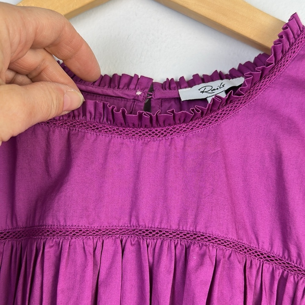 Rails Filomena Top in Berry Size L Feminine Ruffles Flutter Sleeves Airy Cotton - Picture 9 of 16